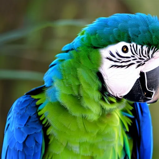 Prompt: hybrid green blue macaw parrot