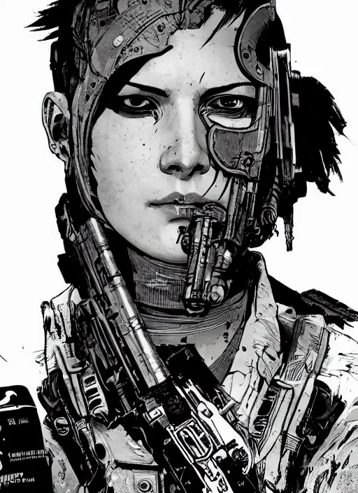 Prompt: cyberpunk blackops assassin. portrait by ashley wood and alphonse mucha and laurie greasley and josan gonzalez and james gurney. apex legends, rb 6 s, hl 2, d & d, cyberpunk 2 0 7 7. realistic face. dystopian setting.