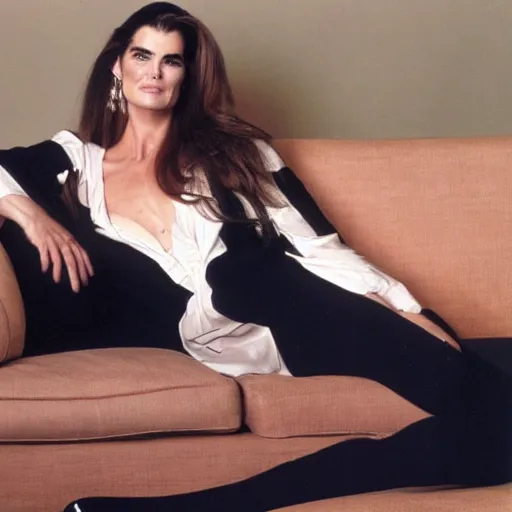 Image similar to Brooke Shields laying on a couch by John Sargent