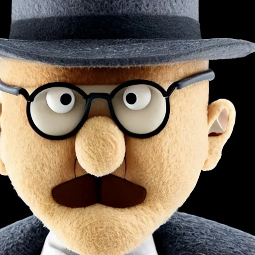 Image similar to walter white heisenberg as a muppet. highly detailed felt. hyper real photo. 4 k.