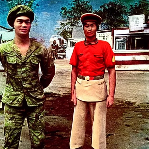 Image similar to “Patrick Star and SpongeBob as soldiers in Vietnam, historical photograph, award winning”