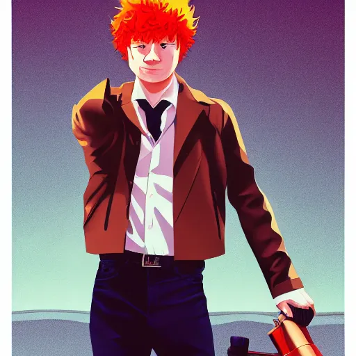 Prompt: ed sheeran as spike spiegel from cowboy bebop, posing like james bond, by ilya kuvshinov, rob rey, giuseppe dangelico pino, cinematic, lois van baarle, 4 k, realistic, wide angle lens. 8 k, hyperdetailed, precise, low - lighting