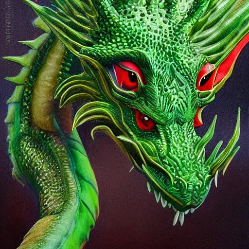 Image similar to realistic, full body portrait, painting, large green dragon, kodachrome, cgi, hd, detailed
