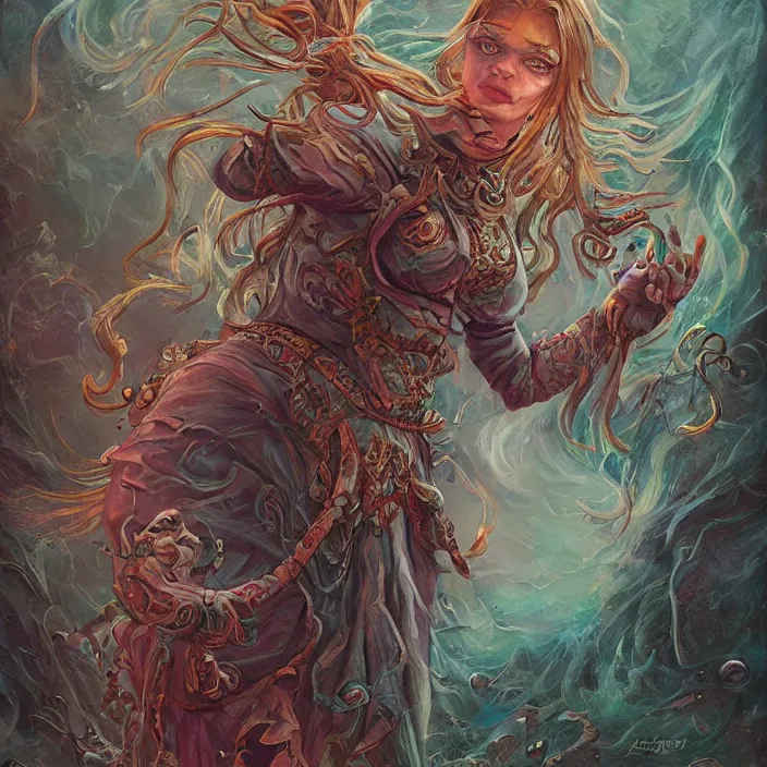 Image similar to sea witch casting a spell, d & d style, trending on artstation, intricate, highly detailed, vivid painting, colorful, art by alexandr leskinen