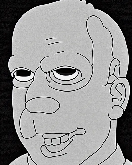 Image similar to dramatic line - art portrait of homer simpson, colorful glow