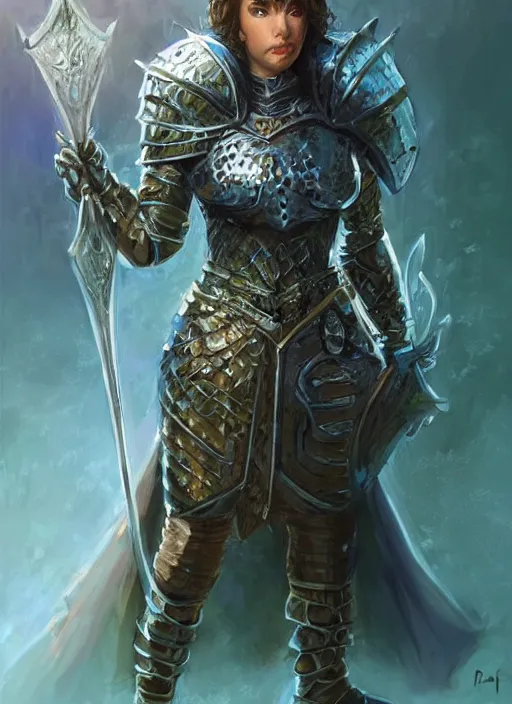 Image similar to female knight, ultra detailed fantasy, dndbeyond, bright, colourful, realistic, dnd character portrait, full body, pathfinder, pinterest, art by ralph horsley, dnd, rpg, lotr game design fanart by concept art, behance hd, artstation, deviantart, hdr render in unreal engine 5