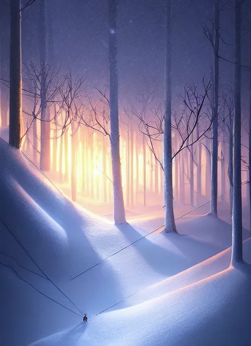 Image similar to winter evenings in the low - poly hills, diffuse lighting, intricate, surrealism!!!!!!!, highly detailed, lifelike, photorealistic, digital painting, artstation, illustration, surreal concept art, smooth, sharp focus, by greg rutkowski, chris tulloch mccabe, valentina remenar and asher duran,