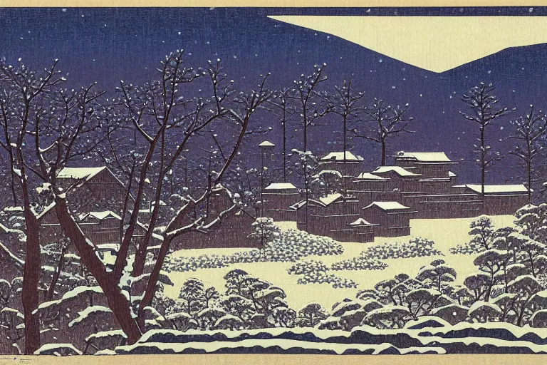 Prompt: Edo period,snowy day, Kawase Hasui