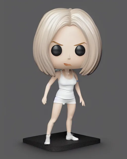 Prompt: full body 3d render of Nicole Kidman as a funko pop, studio lighting, white background, blender, trending on artstation, 8K, highly detailed