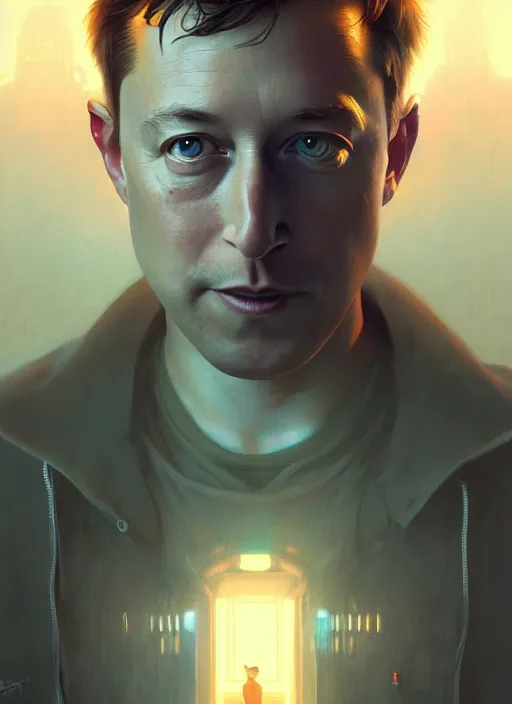 Image similar to Highly detailed portrait of Elon musk mixed with Mark zuckerberg, Stephen Bliss, unreal engine, fantasy art by Greg Rutkowski, Loish, Rhads, ferdinand knab, Makoto Shinkai and Lois van baarle, ilya kuvshinov, rossdraws, Tom Bagshaw, alphonse mucha, global illumination, radiant light, detailed and intricate environment