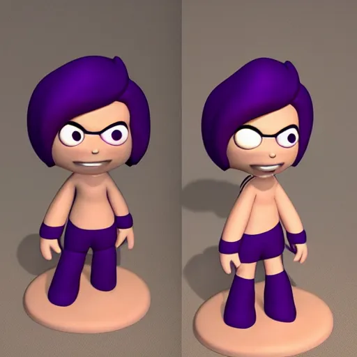 Prompt: clay model of leela from futurama. cyclops, purple - haired woman.