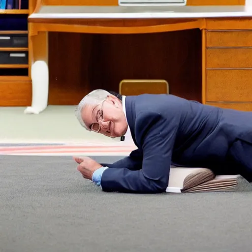 Prompt: a photograph of a politican splooting