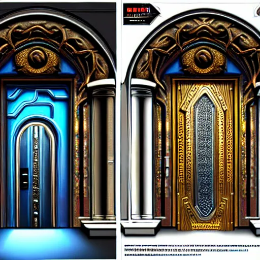 Image similar to hyper realistic ornate sci - fi side by side door