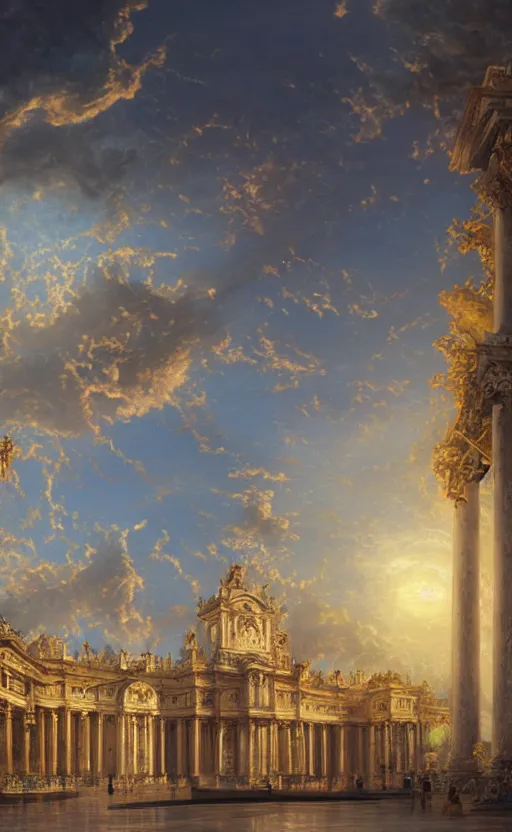 Prompt: A hyper-realistic low angle wide shot matte painting of a regeneration can only be attained by two souls working in unison and harmony baroque, rococo, dramatic, elaborate, emotive, and transcendental by thomas kinkade and georgio de chirico. Subject in view, symmetrical composition, f11:6, volumetric lighting, dynamic lighting, unreal engine, octane render, trending on artstation and cgsociety