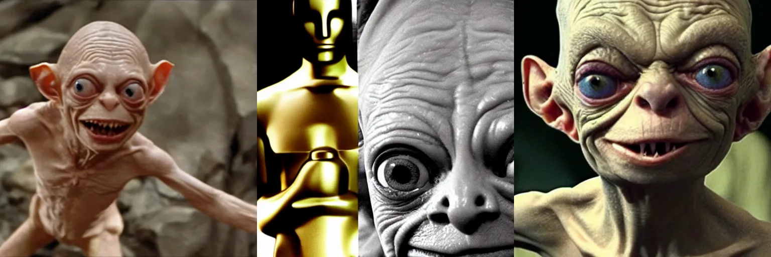 Prompt: Gollum is winning the Oscar award