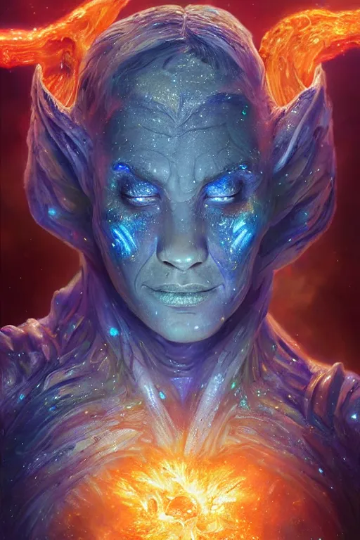 Image similar to beautiful oil painting with high detail of a wise Space ent(Crying Hugely) made of stars and plasma, hybrid from dungeons and dragons and art direction by James Cameron ;by artgerm; wayne reynolds art station; cinematic quality character render; low angle; ultra high quality model; production quality cinema model