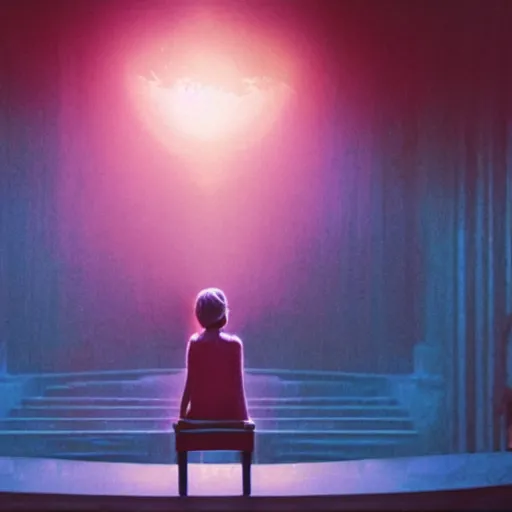 Image similar to movie still of a girl floating, cinematic composition, cinematic light, surreal cinema, dream effect, dream atmosphere, by edgar wright and david lynch,