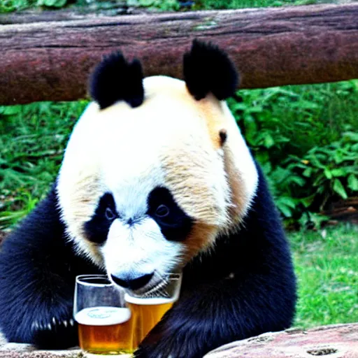 Prompt: big panda drinking beer