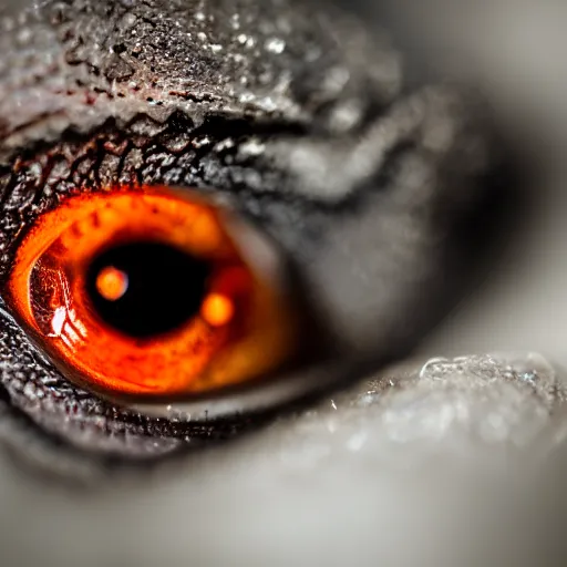 Prompt: fiery whimsical uncanny eyes of an inner demon, in a photorealistic macro photograph with shallow DOF