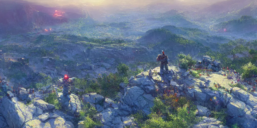 Image similar to but not only that : let freedom ring from stone mountain of georgia. let freedom ring from lookout mountain of tennessee. ultrafine highly detailed hyper colorful illustration, sharp focus, rozalski, craig mullins, unreal engine highly rendered, global illumination, radiant light, intricate and detailed environment