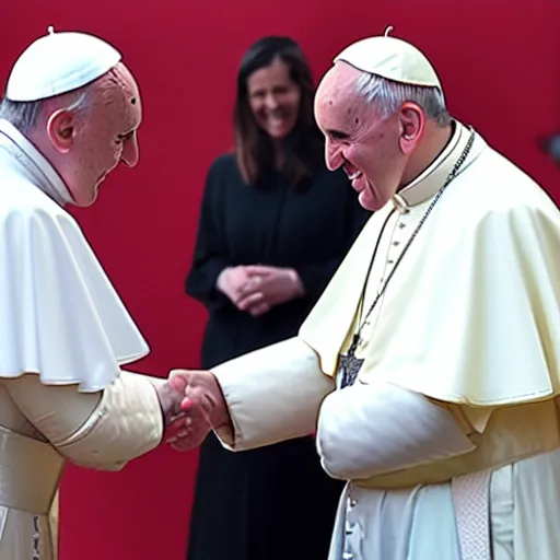 Prompt: the pope shaking hands with chancellor palpatine