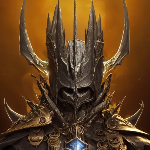 Image similar to sauron as the lich king, au naturel, hyper detailed, digital art, trending in artstation, cinematic lighting, studio quality, smooth render, unreal engine 5 rendered, octane rendered, art style by klimt and nixeu and ian sprigger and wlop and krenz cushart