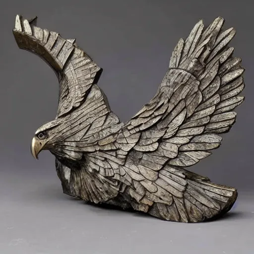 Prompt: Eagle statue, in the style of Stanisław Szukalski, iron cracked, exquisite details