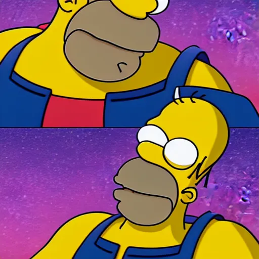 Image similar to 3D Homer Simpson as Thanos, cinematic, 4K