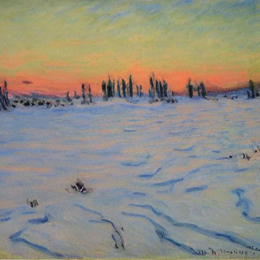 Prompt: Alaska in the dead of winter by Monet