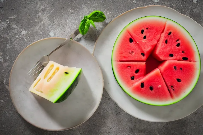 Image similar to watermelon and swiss cheese aspic, food photography,