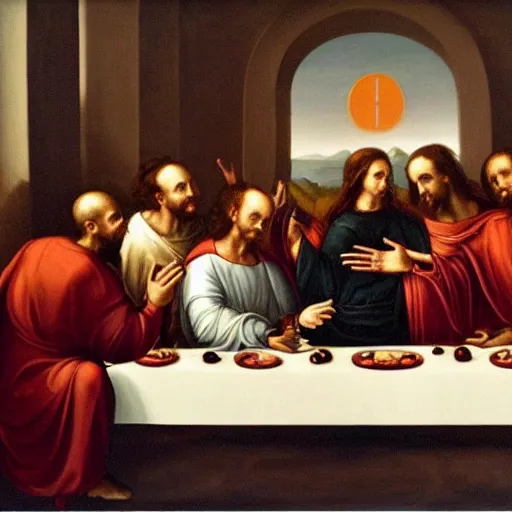 Image similar to a religious icon of elon musk having his last supper with ceos as disciples, oil on canvas by michaelangelo