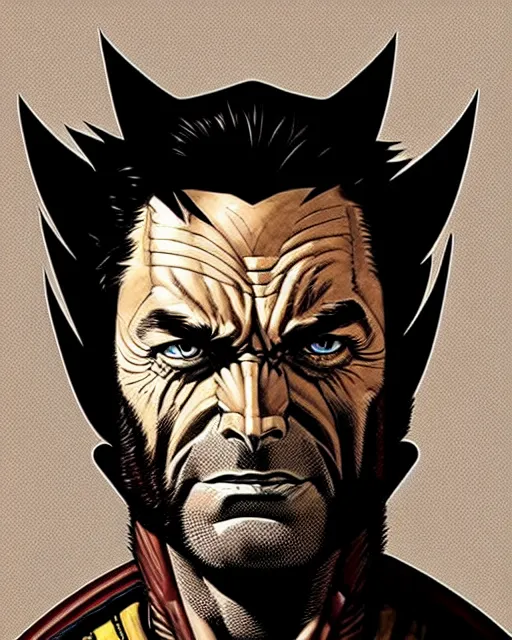 Image similar to wolverine xmen character portrait, portrait, close up, concept art, intricate details, highly detailed, vintage sci - fi poster, retro future, vintage sci - fi art, in the style of chris foss, rodger dean, moebius, michael whelan, and gustave dore