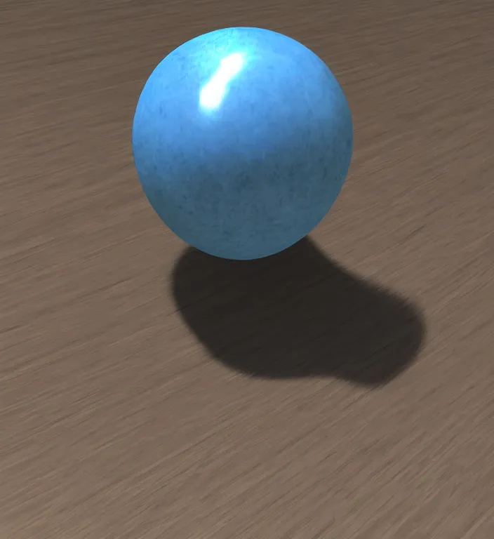 Image similar to a blue ball on a table + specular highlights + ambient occlusion + global illumination + bump map + reflective + caustics + refractive + unreal engine 5