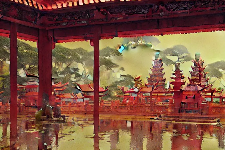 Image similar to asian temple, painting by jean giraud, greg rutkowski, carl larsson