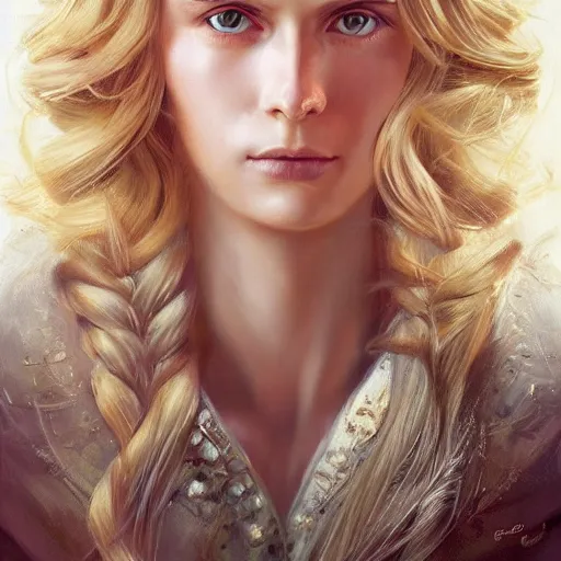 Image similar to centered detailed portrait of a beautiful princess looks like from bridgeton with blond hairs, realistic character concept, identical eyes, gazing eyes, beautiful eyes medium shot, elegant pose, fantasy, illustration, slender symmetrical face and body, artstation, cinematic lighting, hyperdetailed, cgsociety, 8k Resolution, high resolution, Charlie Bowater, Tom Bagshaw, Tom Richmond, single face, insanely detailed and intricate, beautiful, elegant, golden ratio, bloom and flowers in background, vfx, psychadelic.