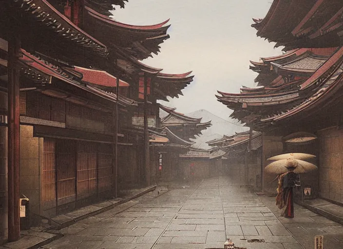 Prompt: ancient japan city street by jan urschel rutkowsky