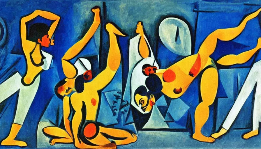 Prompt: capoeira, painting by pablo picasso