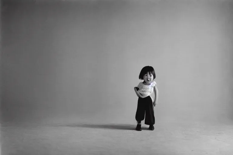 Image similar to a full body portrait of a Chinese-German girl, three years old, medium format camera