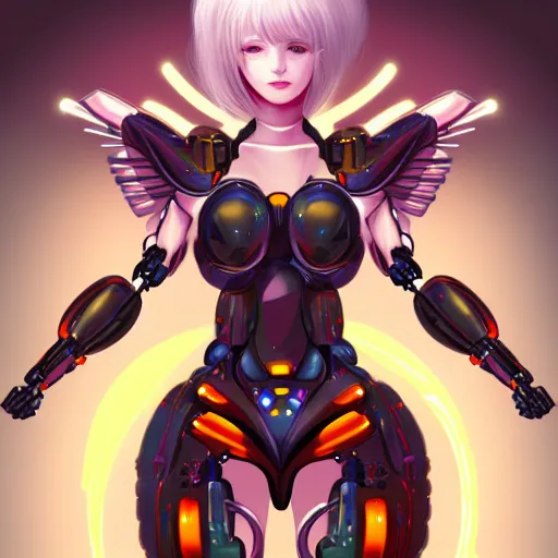 Image similar to concept art | robotic cybernetic god - system feminine angel in heavy syrup marauding through a peaceful path, artstation / pixiv!!!