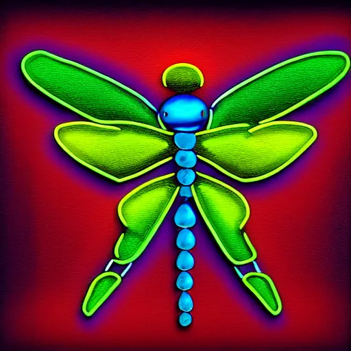 Image similar to a painted neon art dragonfly symmetrical high resolution fantasy
