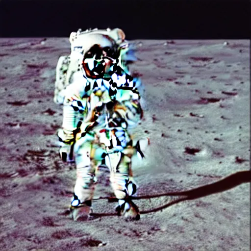 Image similar to An astronaut using a public payphone on the moon, NASA archival photo