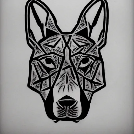 Image similar to tattoo design, stencil, tattoo stencil, traditional, a world famous tattoo of a geometric dog