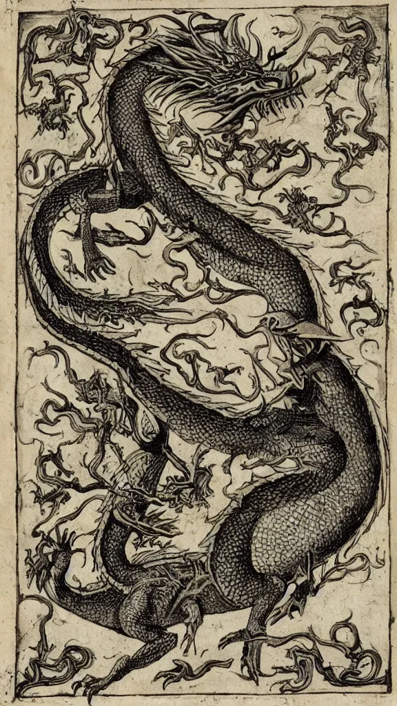 Image similar to western esoteric illustration of a dragon by george ripley, circa 1 4 7 0