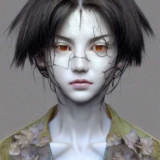 Image similar to prompt : hyperrealist photorealistic 3 d render of persona soft light portrait by takato yamamoto, mecha accessories parts and broken cables, gnarly details, otaku gangasta, inspired by fables, realistic face, smooth face feature, intricate oil painting, high detail, sharp high detail, manga and anime 2 0 0 0