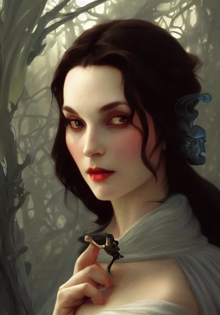 Image similar to evil demon snow white, intricate, elegant, highly detailed, digital painting, artstation, concept art, smooth, sharp focus, illustration, art by artgerm and greg rutkowski and alphonse mucha and william - adolphe bouguereau