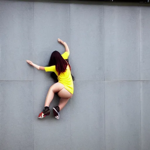 Prompt: anime waifu climbing a wall