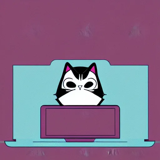 Image similar to vector illustration of a grumpy looking cat sitting on the keyboard of a laptop looking at me, digital art, cute, illustration, vector