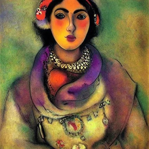 Prompt: portrait of a gipsy women, elegant, highly detailed, digital photography, by chagall,