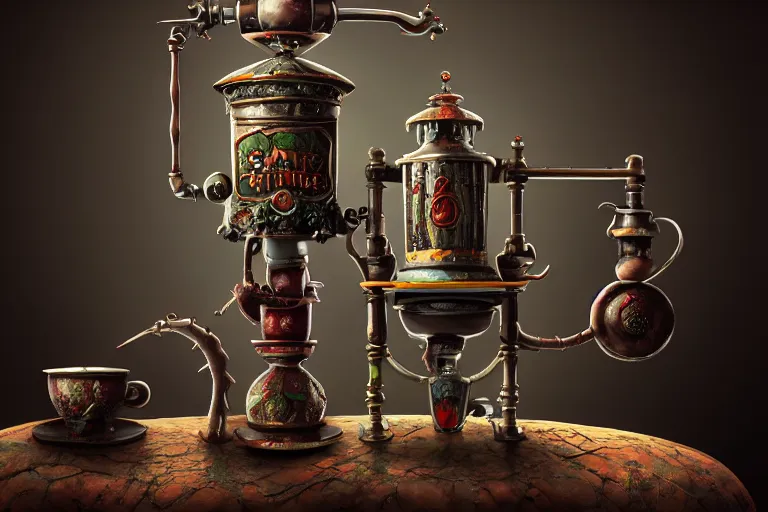 Image similar to a very detailed concept art of tim burton samovar, trending on artstation, digital art, 4 k, hyper realistic, octane render, sharp focus