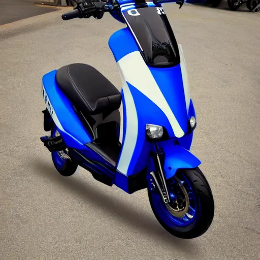 Image similar to painting of tuned blue yamaha aerox 7 5 ccm, race style, custom scooter, in the style of artgerm